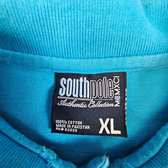 SouthPole Polo Shirt Men's Size XL Turquoise Blue Y2K Hip Hop Preppy Golf Casual - Picture 10 of 11